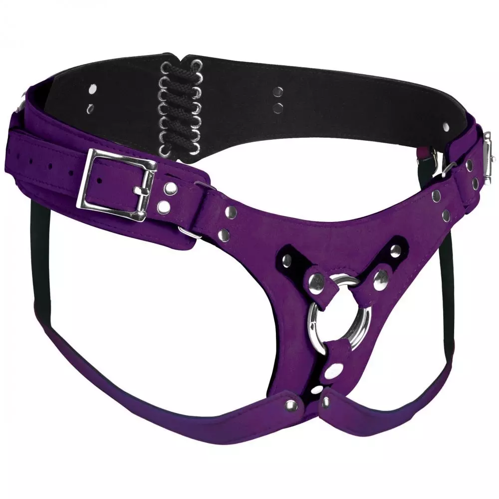 Strap U Bodice Deluxe Adjustable Leather Corset Harness - Purple
